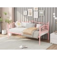 thumbnail image 3 of Senfot Twin Size Daybed Frame, Metal Platform Sofa Bed with Headboard, 12” Storage, No Box Spring Needed, Heavy Duty Steel Slats, Pink, 3 of 7