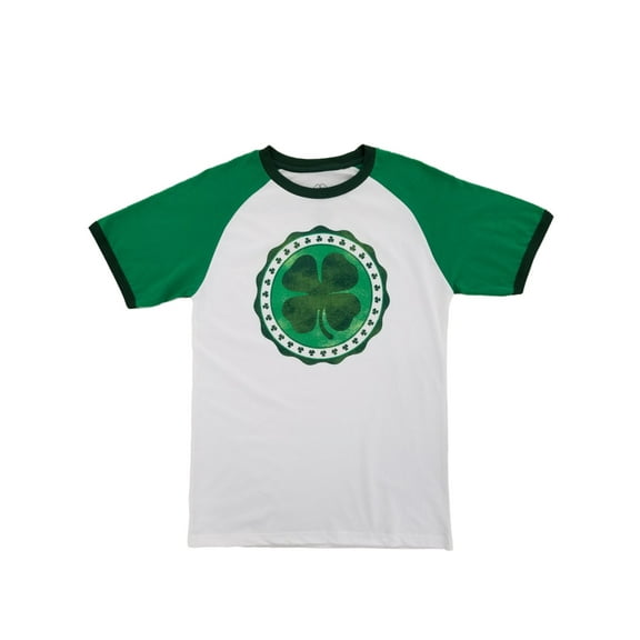Mens White St. Patrick's Day Four Leaf Clover Raglan T-Shirt Medium