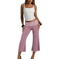 thumbnail image 5 of IYYVV Gaucho Pants Women Fold Over Cropped Capri Pants Low Rise Wide Leg Yoga Capris Palazzo Culotte Stretch Bottoms Red S, 5 of 6
