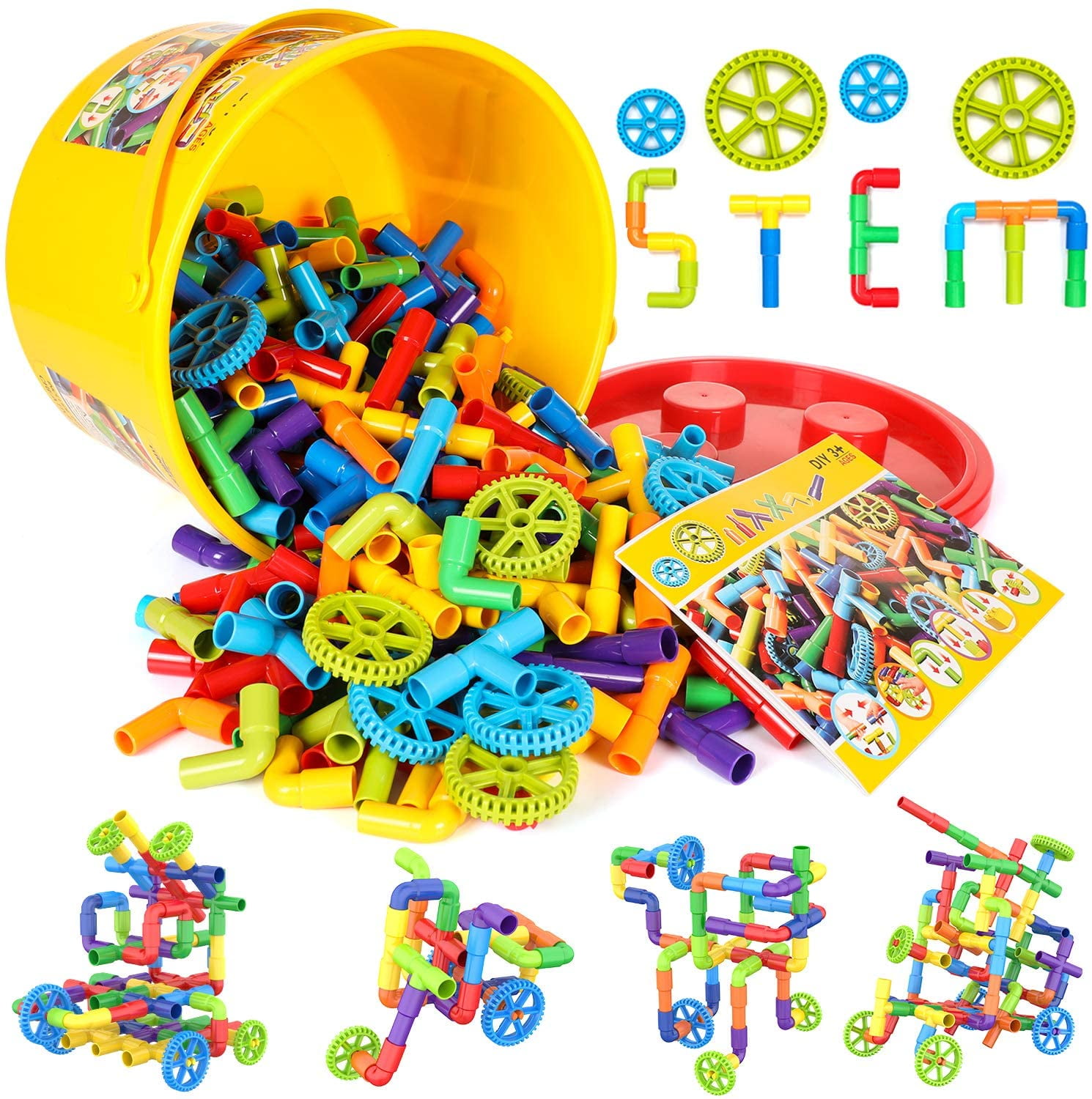250 Pieces STEM Building Blocks, Pipe Tube Sensory Toys, Creative Tube  Locks Construction Set with Wheels, with Storage Box, Preschool Educational  