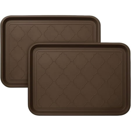 2 Pack Brown Plastic Boot Trays 16.5"x12.5" Waterproof Shoe Mats