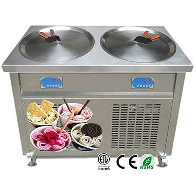 Kolice Commercial ETL 22" Double Pans Fried Ice Cream Roll Machine,Fry Ice Cream Machine -Auto Defrost,Smart Temperature Control,Transparent Sneeze Guard