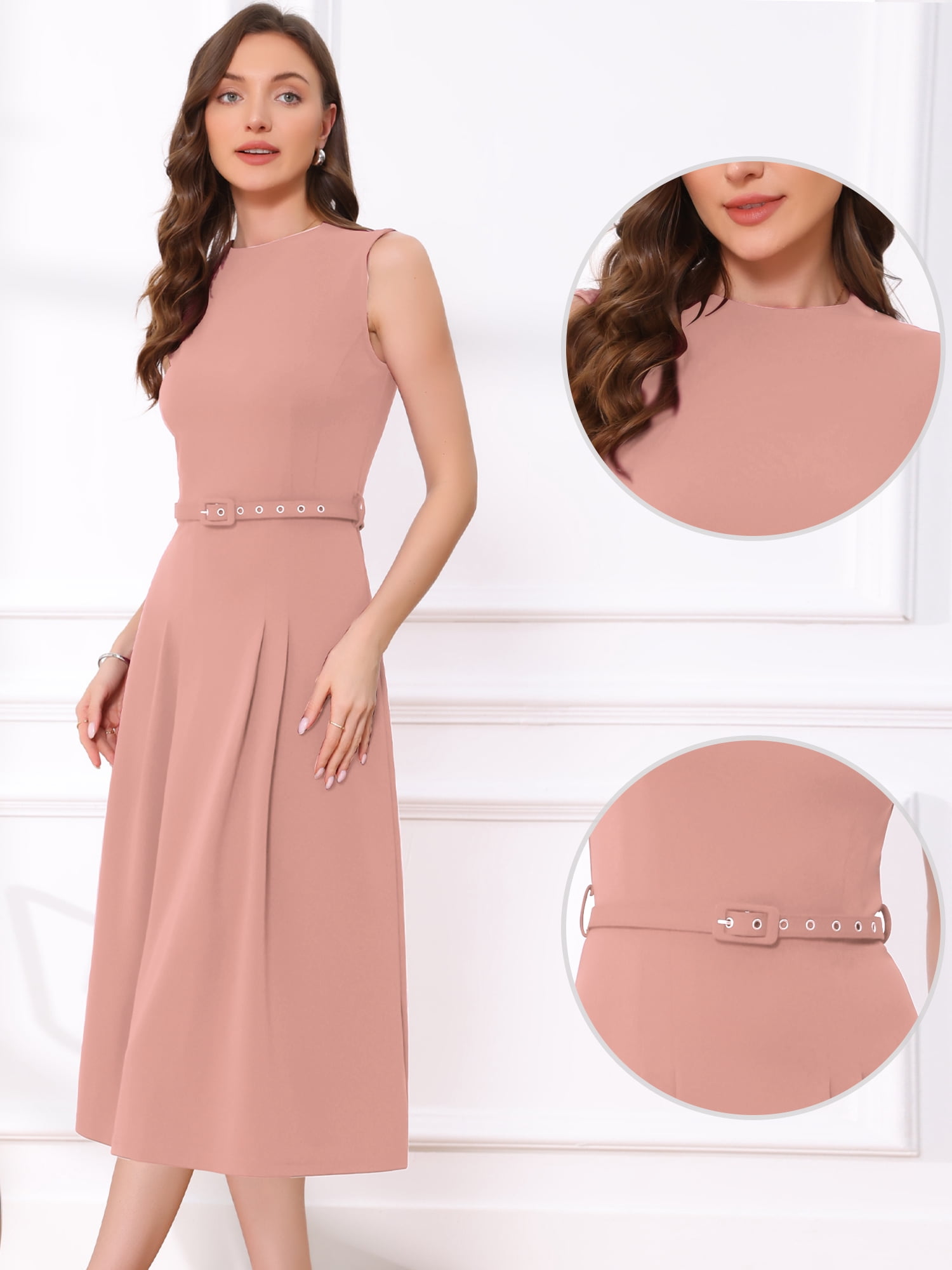 DARING DIVA Women's Sleeveless Crew Neck High Waist A-Line Dress S Blush Pink