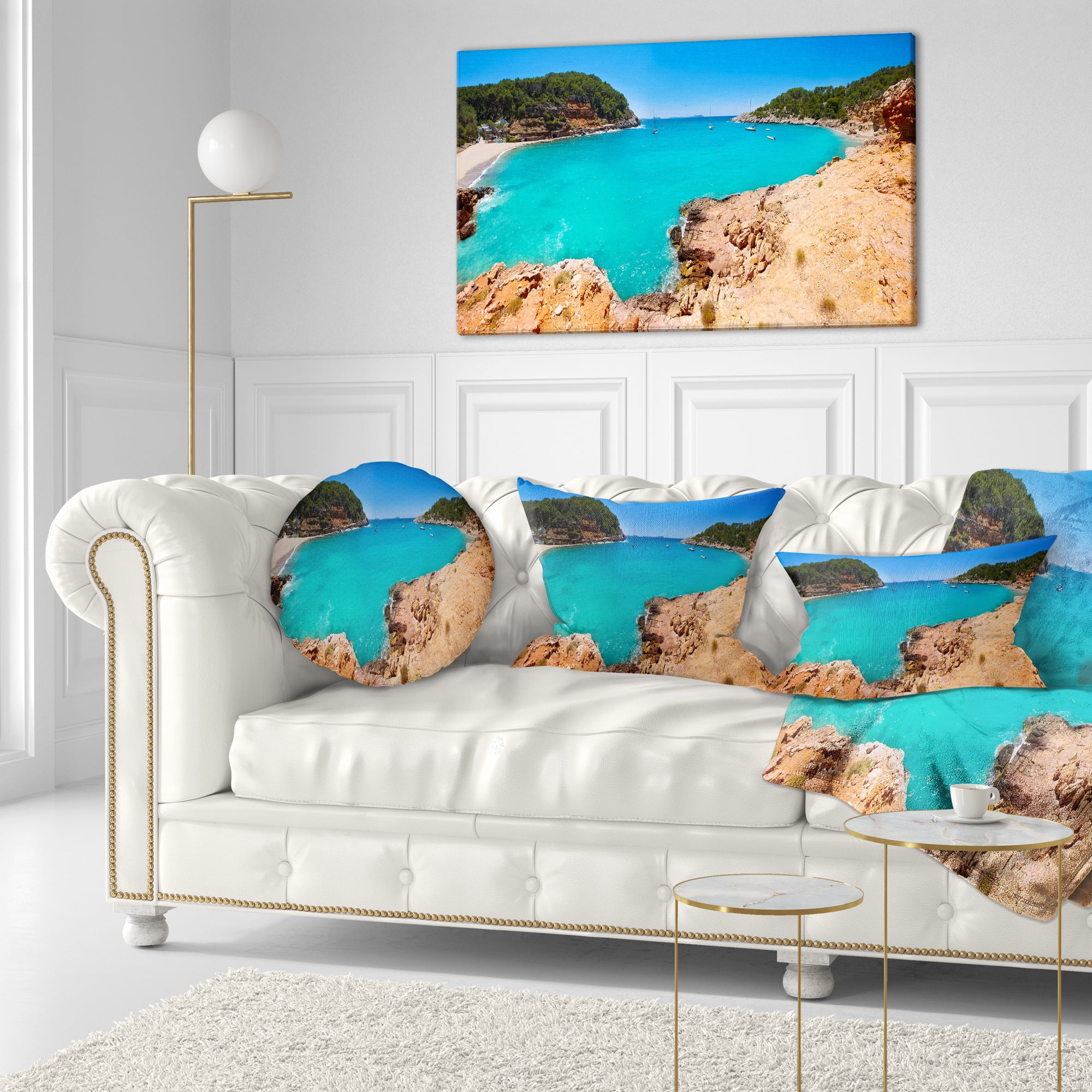 Designart Saladeta Ibiza in San Antonio - Modern Seascape Throw Pillow - 12x20