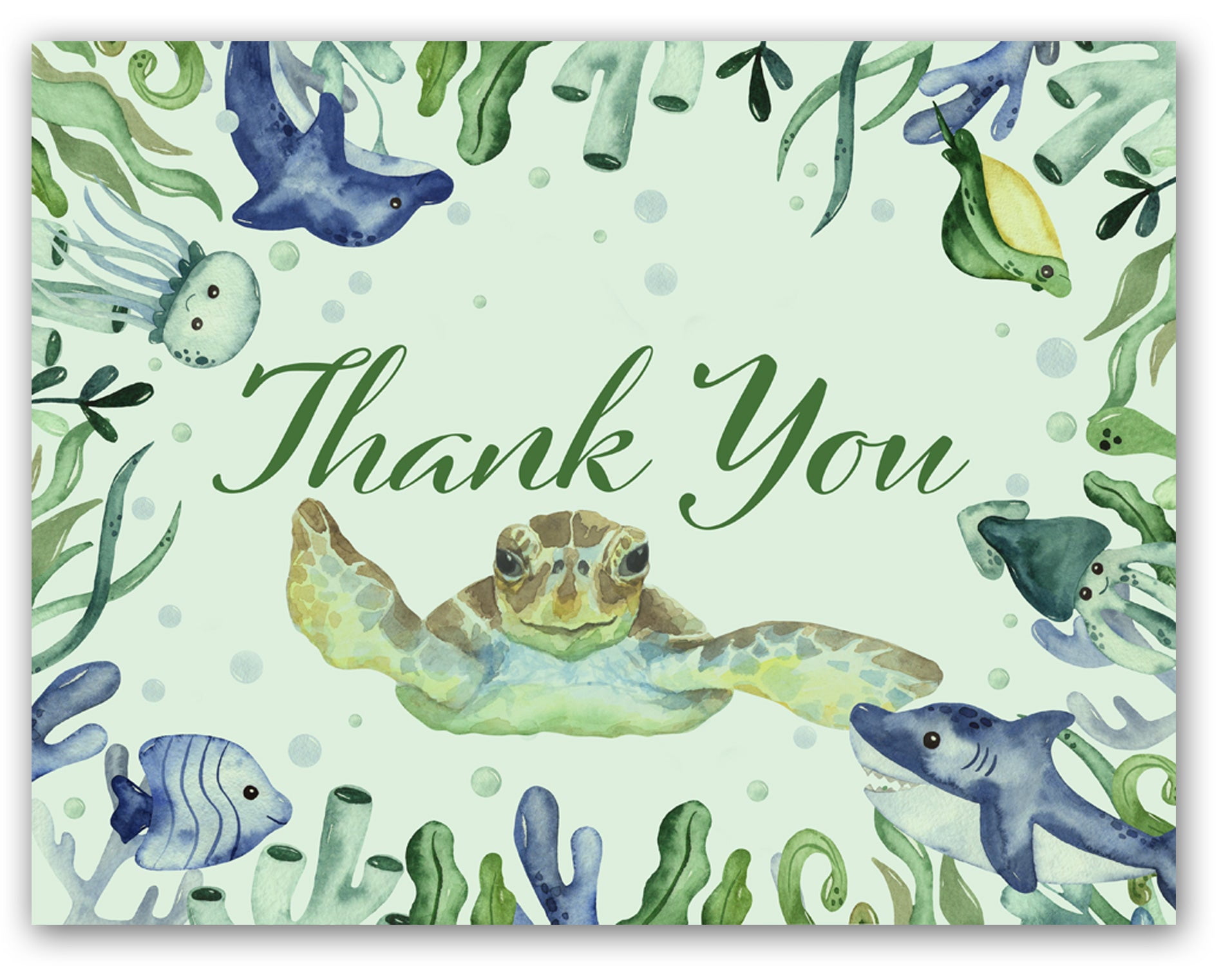 20 Personalized Thank You Cards Turtle and Frog Yellow and Green 