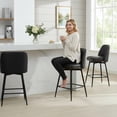 thumbnail image 3 of Swivel Counter Height Bar Stools Set of 3, 26" Upholstered Faux Leather Bar Stools with Back, Wood Trim, Upholstered Counter Chairs for Kitchen Island, Black, 3 of 17