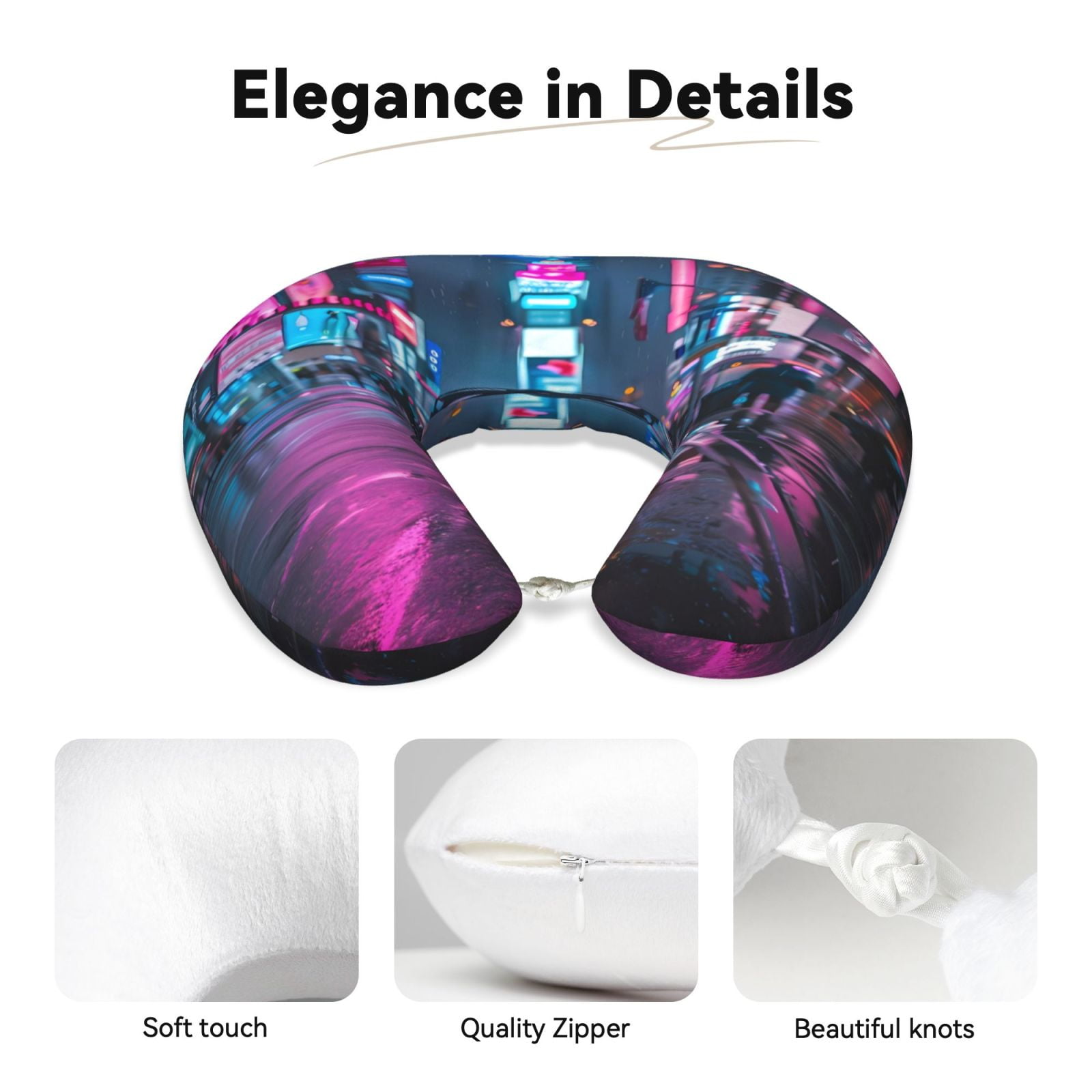 Xecao Neon Night Cityscape Print Memory Foam Cervical Neck Pillow Versatile U-Shaped Pillows for Home,Office,Camping,Travelling,Soft Washable Cover