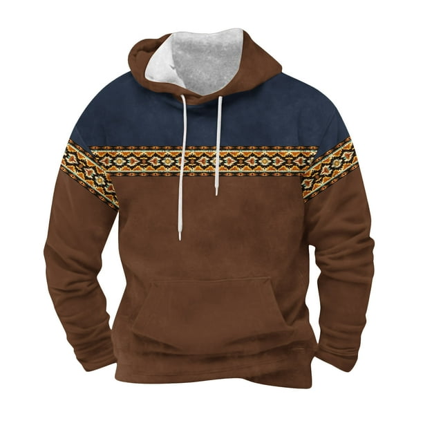 Sudadera con capucha para hombre, moda, bolsillos, manga larga, estilo étnico, estampado vintage, sudadera con capucha, blusa de poliéster para hombre