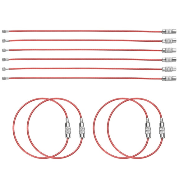 Uxcell 10pcs Wire Keychain Cable 6" Plastic Coated 1.5mm Stainless Steel Key Ring Cable Loop Rings Red
