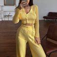 thumbnail image 4 of Trajes De 2 Piezas Trajes de 2 piezas para mujer, conjunto de pantalón de 2 piezas calado, traje de vacaciones Sexy ajustado Cgtredaw Amarillo S para Mujer, 4 of 7