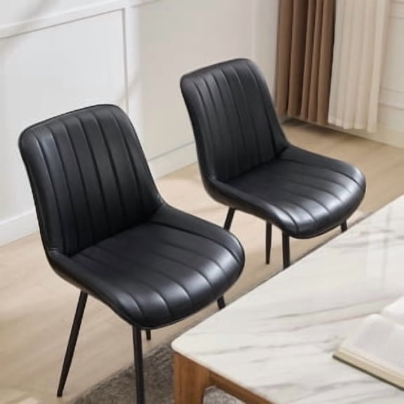 Dining Chairs Set of 2 Black Modern Dining Room Chairs Comfy Backrest Thick Upholstered Kitchen Chairs Faux Leather for Kitchen Dining Room,Comfortable Mid Century Modern Chair Comfortable Modern Chai