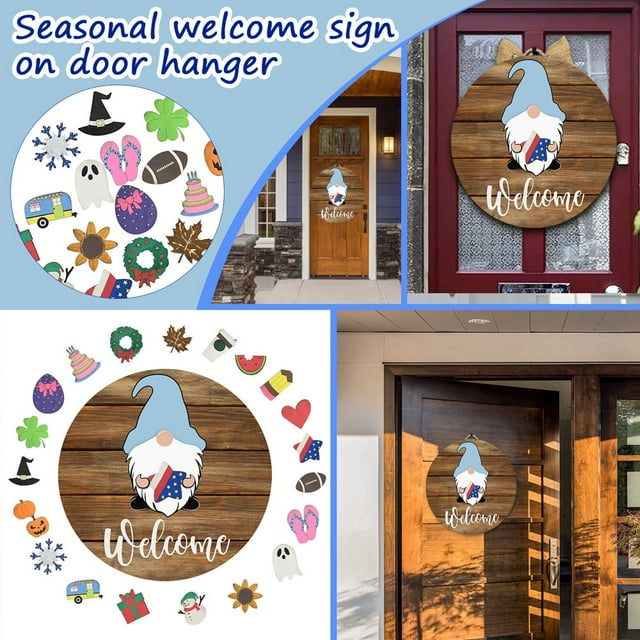 Pieces Hanger Door with Sign for Seasonal Front Interchangeable Holiday Welcome Decoration Hangs