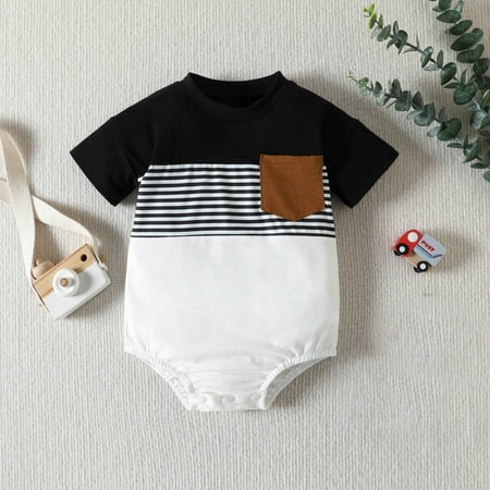 

Simplmasygenix Mothers Day Gifts Baby Romper Toddler Kids Baby Boys Fashion Cute Short Sleeve Splicing Stripe Print Casual Romper