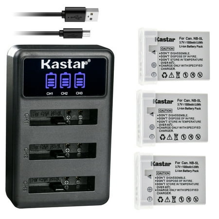 Image of Kastar 3x Battery + Triple Charger Compatible with Canon SD970 IS SD990 IS SX200 IS SX210 IS SX220 IS SX230 HS Digital 900 IS Digital 820 IS Digital 810 IS Digital 800 IS Digital 1000 Camera
