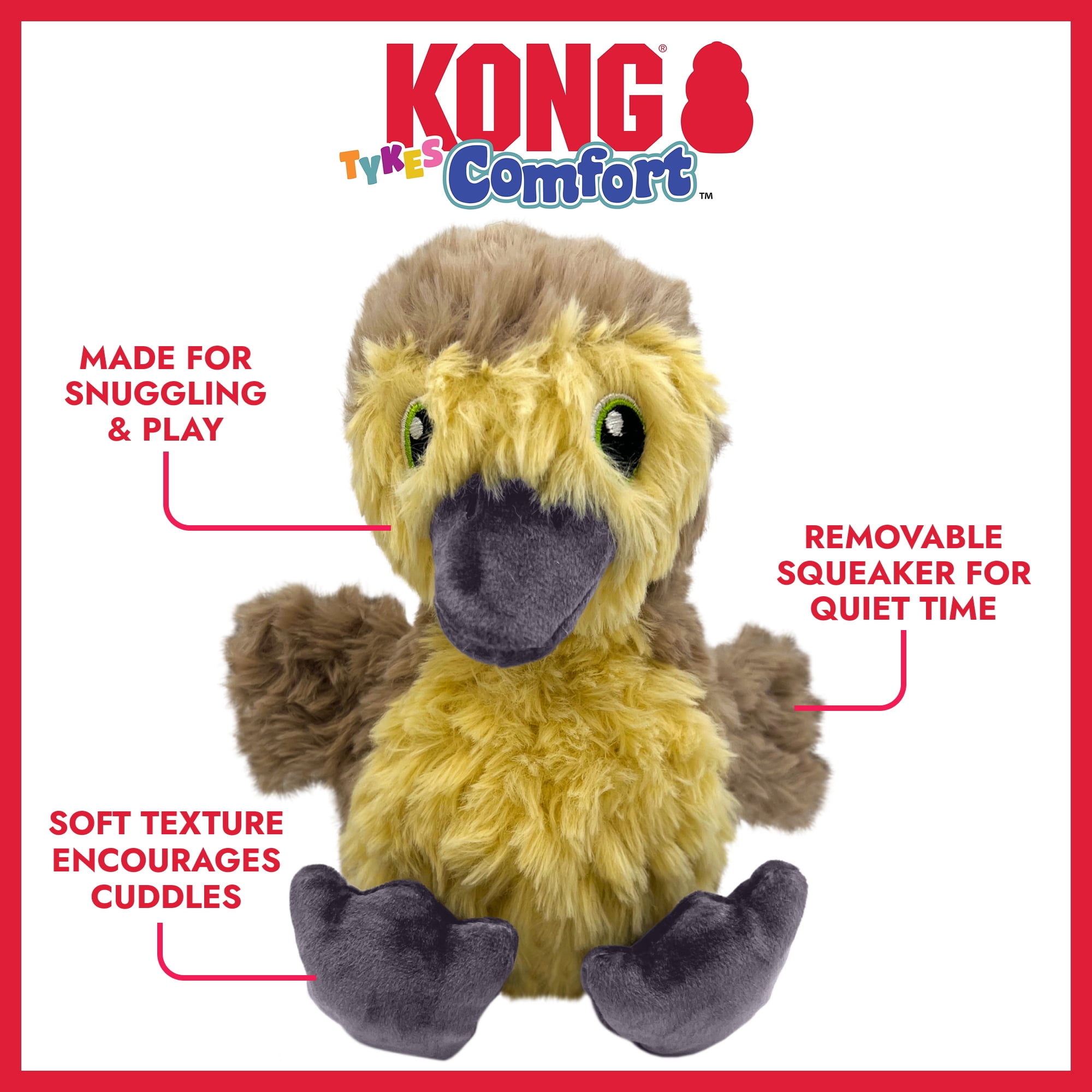 KONG® Comfort Tykes Fluffy Dog Toy, Removable Squeaker, Gosling, Small