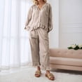 thumbnail image 2 of XIYON Women's Pajama Set Fashionable Leisure Plaid Pajama For With Ruffled Hem Long Pants And Relaxed Collar Shirt Comfy Pjs Outfits, 2 of 5