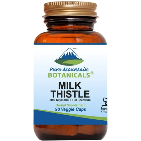 Milk Thistle Extract Capsules Kosher Vegan Herbal Supplements Brown Glass Bottle (90 Caps)