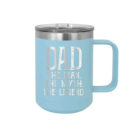 

DAD The Man The Myth The Legend - Engraved Coffee Mug with Handle Cup Unique Funny Birthday Gift Graduation Gifts for Men Women Fathers Day Dad Daddy Papa Pops best buckin (15 oz Mug Baby Blue)
