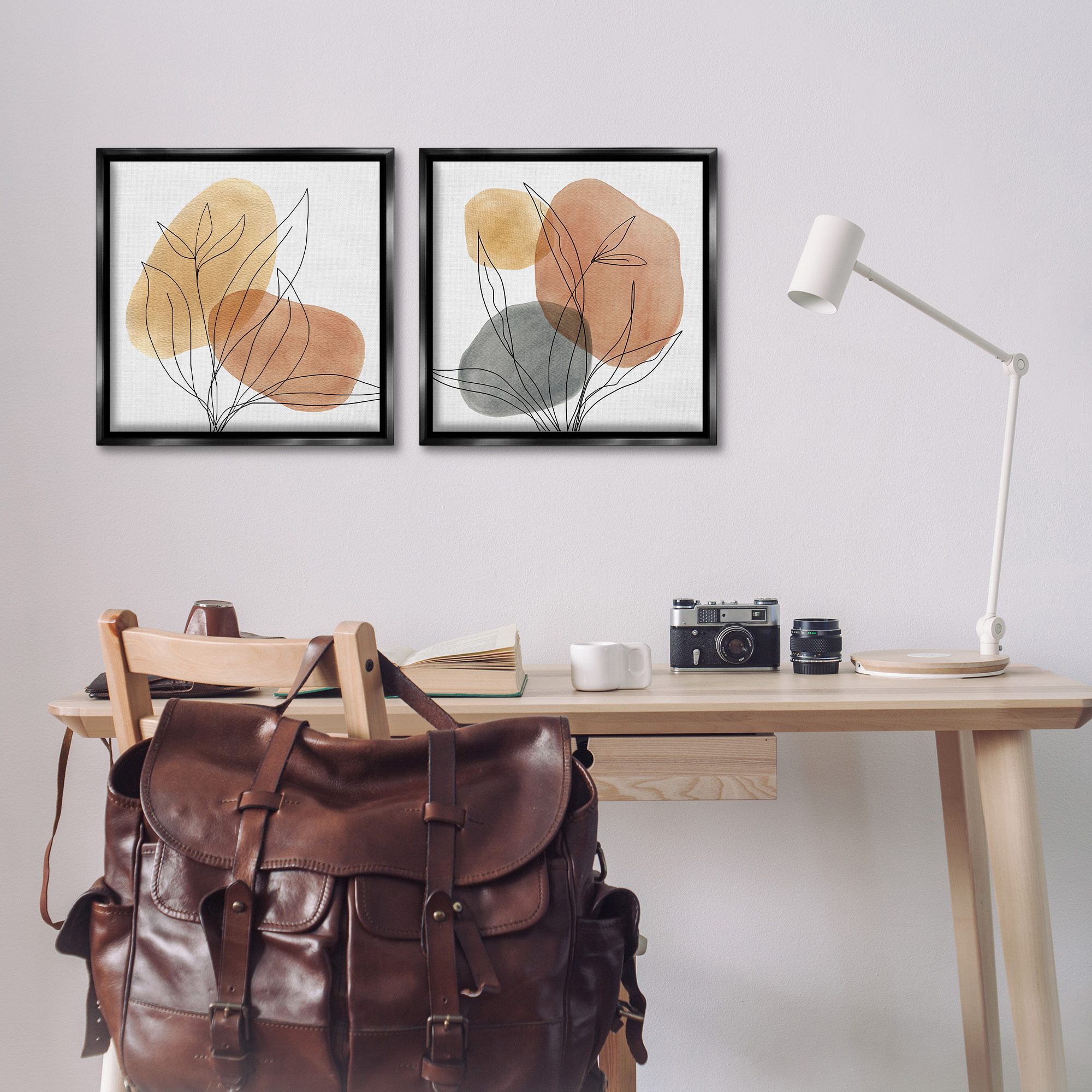 Stupell Industries Simple Neutral Southwestern Botanicals Abstract Painting Black Floater Framed Canvas Art Print Wall Art, 18 x 18, Set of 2