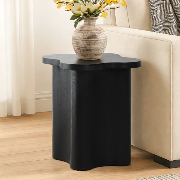 LuxenHome Black Modern Cloverleaf MDF Wood Side Table
