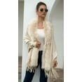thumbnail image 2 of ZhangBaoLin Women Shawl Wrap Cardigan Faux Fur Collar Poncho Cape Sweater Tassels Knit Coat, 2 of 7