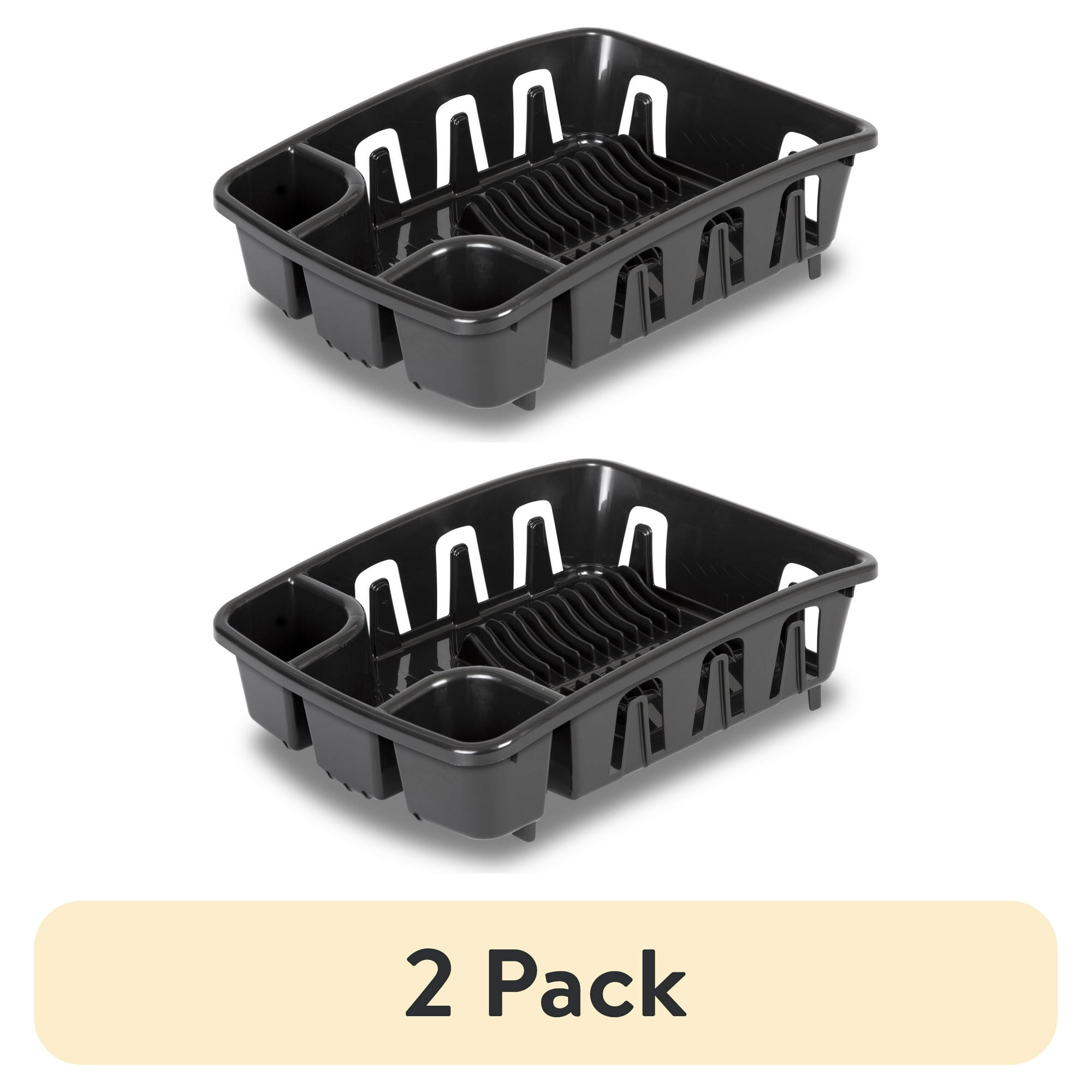 (2 pack) Sterilite DrainRack, Dishrack and Drainboard All-in-One, Inclined Base for Draining, Black