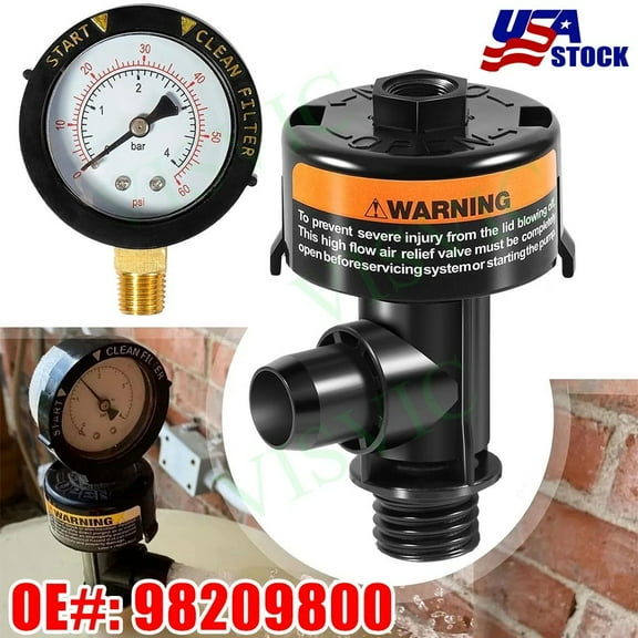 98209800 High Flow Manual Air Relief Valve with Gauge for Pentair Pool Filters