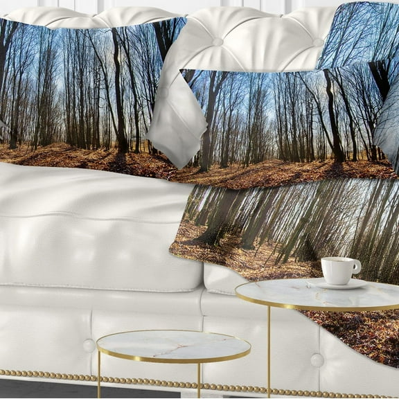 Designart Dark Trees in Forest at Sunrise - Forest Throw Pillow - 12x20
