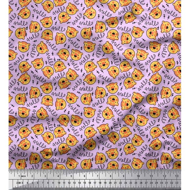 Soimoi Modal Satin Fabric Text & Tiger Face Cartoon Print Fabric by The Yard 42 Inch Wide