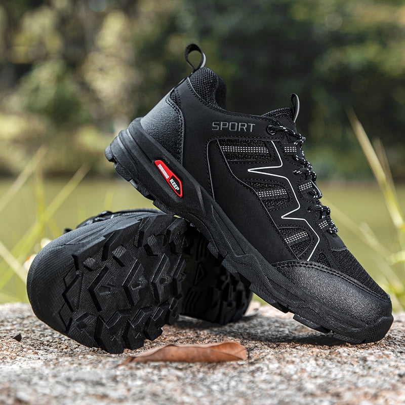 Durable Wearproof Men’s Summer Mountain Hiking Shoes Breathable Mesh Anti Slip Outdoor Trekking Sneakers Lightweight Cushioning Comfort Footwear for Trail Walking Sports
