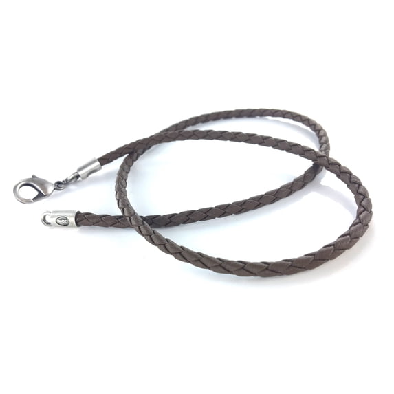 BICO AUSTRALIA JEWELRY - 22" BROWN BRAIDED PVC LEATHER NECKLACE - Thin Width - 2mm (0.08 inch) - Lobster Clasp