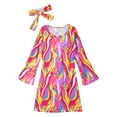 thumbnail image 2 of Aislor Girls 70s Disco Diva Costume Bell Sleeve Vintage Print Hippie Dance Dress with Headband and Belt 4-12 A Dark Colorful 7-9, 2 of 7