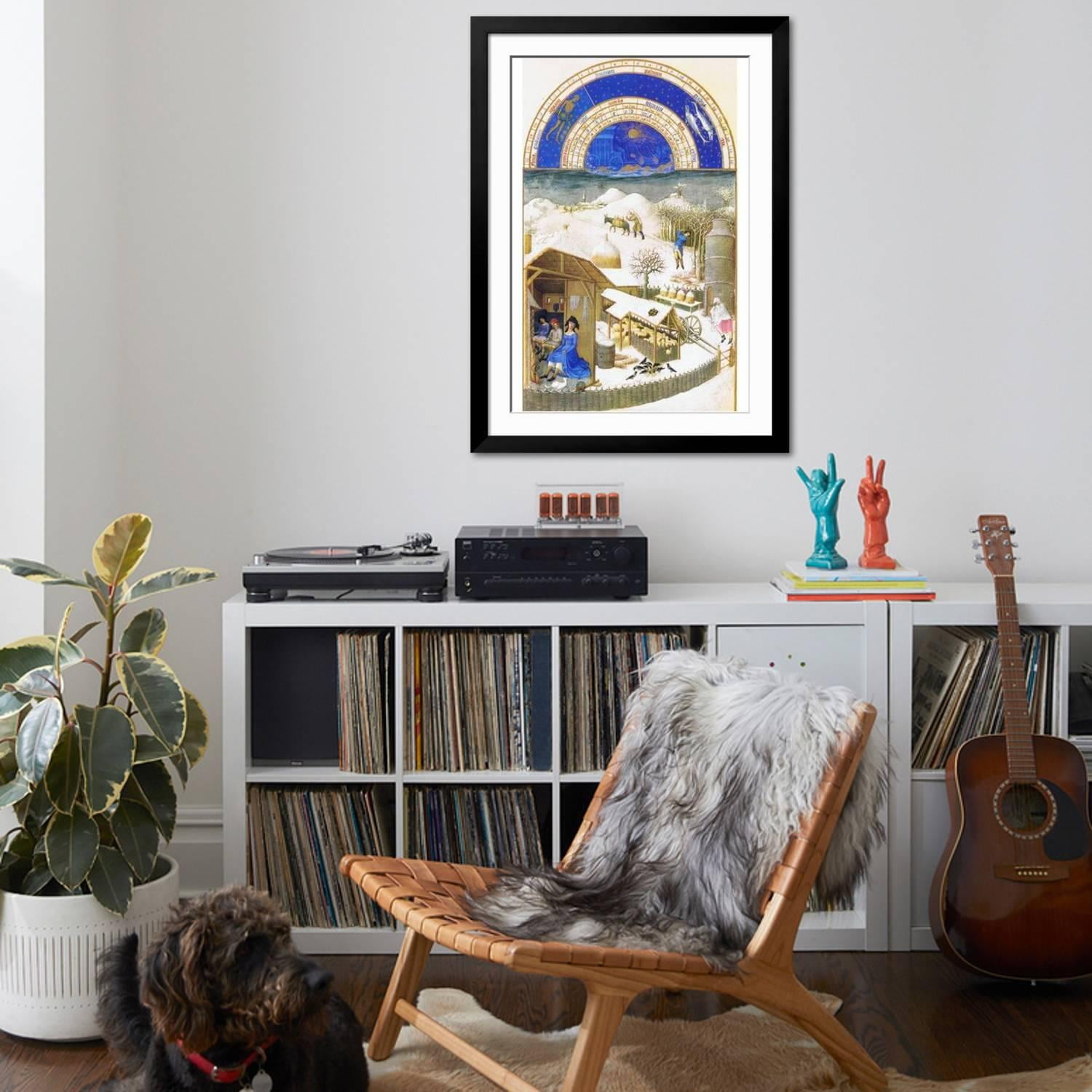 Art.com Le Tres Riches Heures Du Duc De Berry - February Art Print by Paul Herman & Jean Limbourg, Black Frame Wall Art, 32" x 44"
