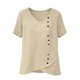 thumbnail image 5 of Craaazy Women's Lightweight Relaxed Fit V Neck Blouse, Solid Color Short Sleeve Cotton Linen Top, Comfy Asymmetric Hem Button Accent Tee for Work & Weekend Gifts, 5 of 9