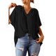 thumbnail image 3 of VISgogo Tops de manga corta para mujer con color sólido, versión suelta, estilo casual, ropa de verano plisada VISgogo moda, 3 of 5