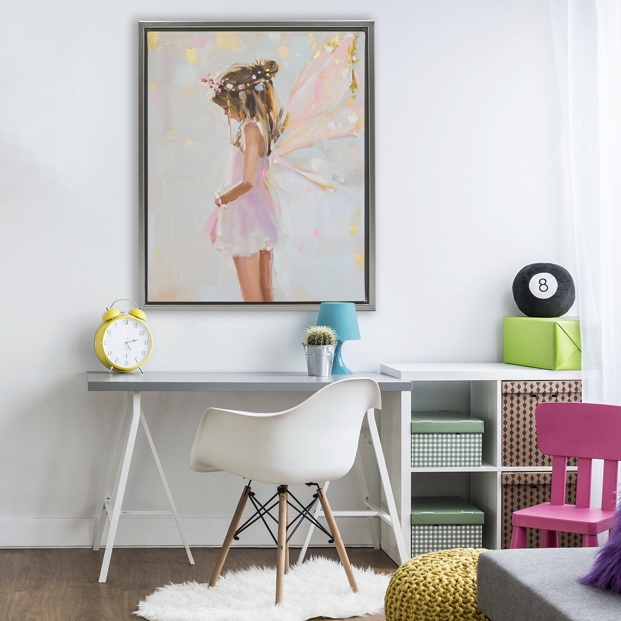 Stupell Industries Youthful Fairy Girl Gray Framed Floater Canvas Wall Art, design by The Prints Vibe