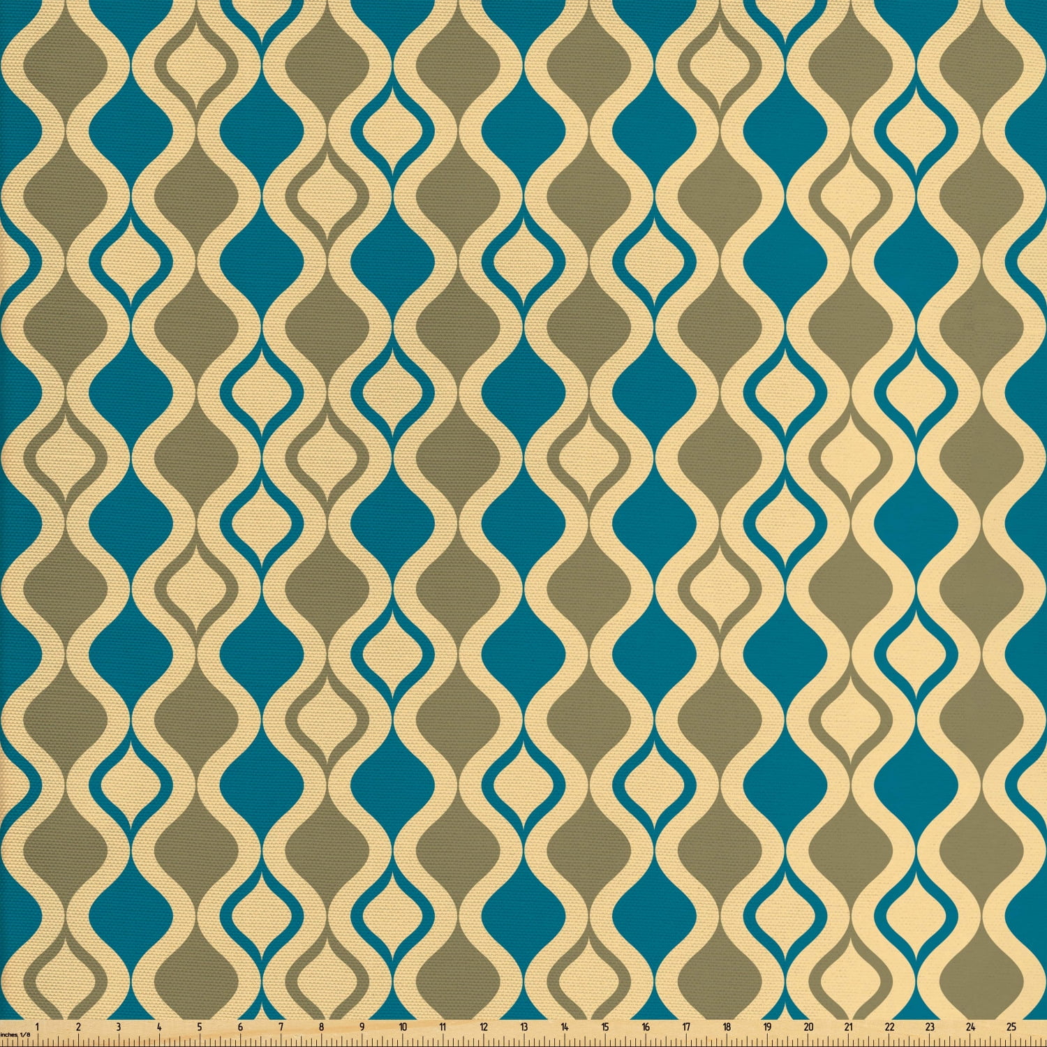 Retro Fabric by The Yard, Ornamental Pattern with Vertical Ogee Shapes