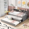 thumbnail image 2 of GZXS Twin XL Daybed, Wood Daybed Frame with 2 Trundles, 3 Storage Cubbies, 1 Light for Free and USB Charging Design, Gray, 2 of 10