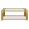 thumbnail image 6 of GZXS Modern Rectangle Coffee Table with Asymmetrical Gold Metal Frame, 47.5" Clear Tempered Glass Top & Lower Shelf, 2-Tier Accent Center Table for Living Room, 6 of 9