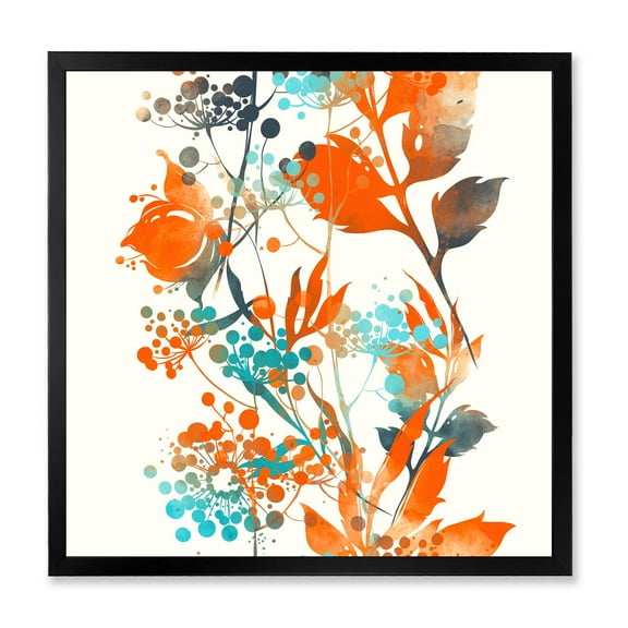 Designart 'Orange and Green Wildflowers III' Modern Framed Art Print