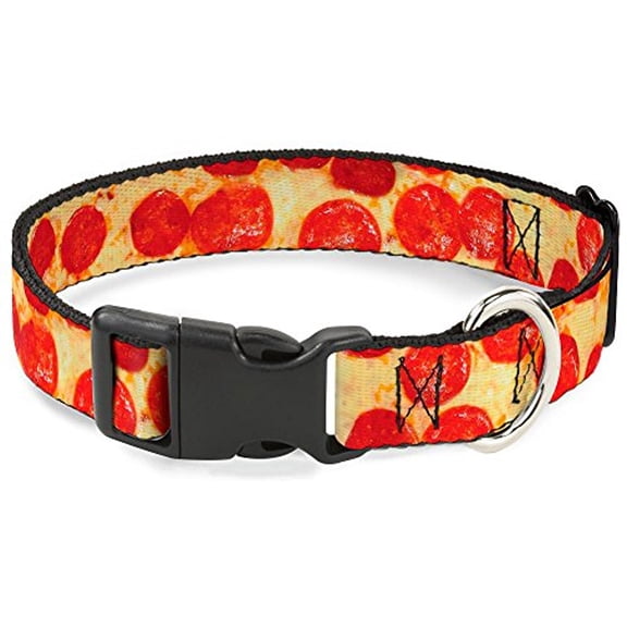 Buckle-Down Pet Collar, Dog Collar Plastic Buckle, Pepperoni Pizza Vivid, 9.5 to 13 Inches 1.0 Inch Wide