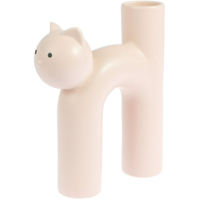 Cat Shape Vase Cute Kitty Flower Vase Decorative Floral Pipe Shape Plant Vase Ceramic Desktop Vase(Beige)