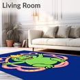 thumbnail image 2 of ODIKA 4'x6' Machine Washable Non-Slip Area Rug, Frog Prince With Surrounded By Motif Interlocking High Traffic Rug, Blue, 727322, 2 of 7