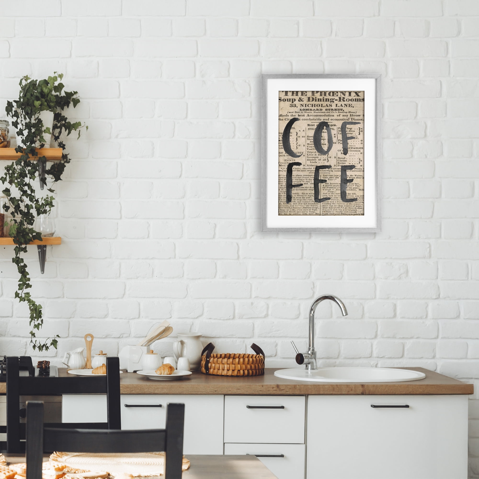 Stupell Industries Vintage Coffee Newspaper Gray Framed Print Under Glass, design by Lucille Price