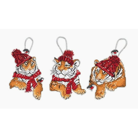 UPC: 4840746065255 | Counted Cross Stitch Kit Christmas Tigers Toys Set Of 3 Pcs L8017 Needlework By LetiStitch Red Animal