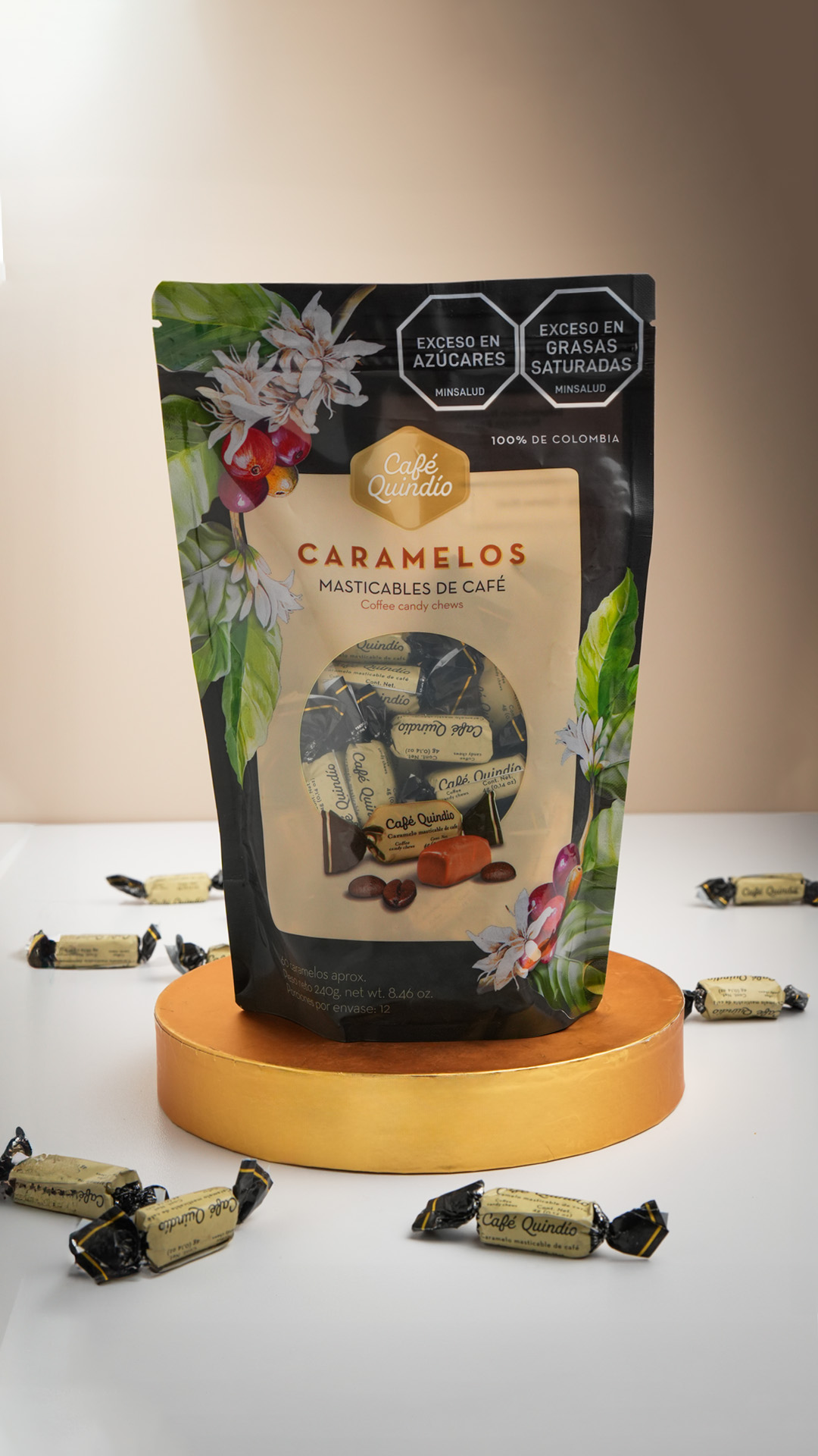 Cafe Quindio Chewy Coffee Caramels 8.5 oz Bag (240g) - Approximately 60 Candies
