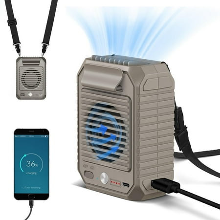 

Portable Waist Clip Fan 10000mAh Battery Operated Necklace Fan 23 Hours Working Time 3 Speeds 6500RPM Strong Airflow Hands-free Belt Fan for Outdoor Works Farm Hiking Camping Travel Khaki