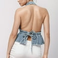 thumbnail image 2 of Hwmodou Denim Waistcoat For Women Womens Vintage Sleeveless Backless Tie Back Tank Top Halterneck Jean Vest Top Streetwear Cropped Denim Vest, 2 of 8