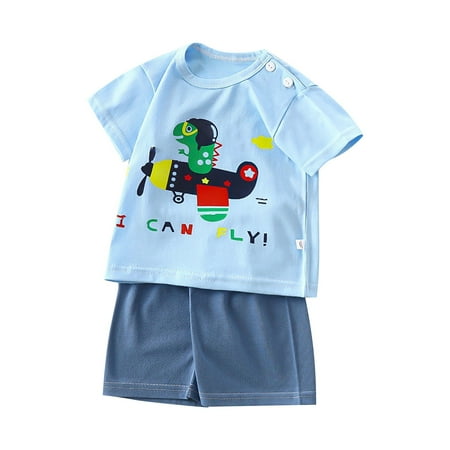 

Baby Boys Clothing Sets Cartoon Pattern Printed O-Neck Short Sleeve Cotton Shirt Contrast Home Clothes Pajamas Air Conditioning Clothes Lovely Holiday Sports Fashion Sets