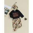 thumbnail image 3 of FEORJGP Infant Newborn Baby Boys Outfit Long Sleeve Jumpsuit Crew Neck Bodysuit Letters Print Romper with Cow Cactus Print Sweatpants and Hat Spring Fall Clothes Set, 3 of 9